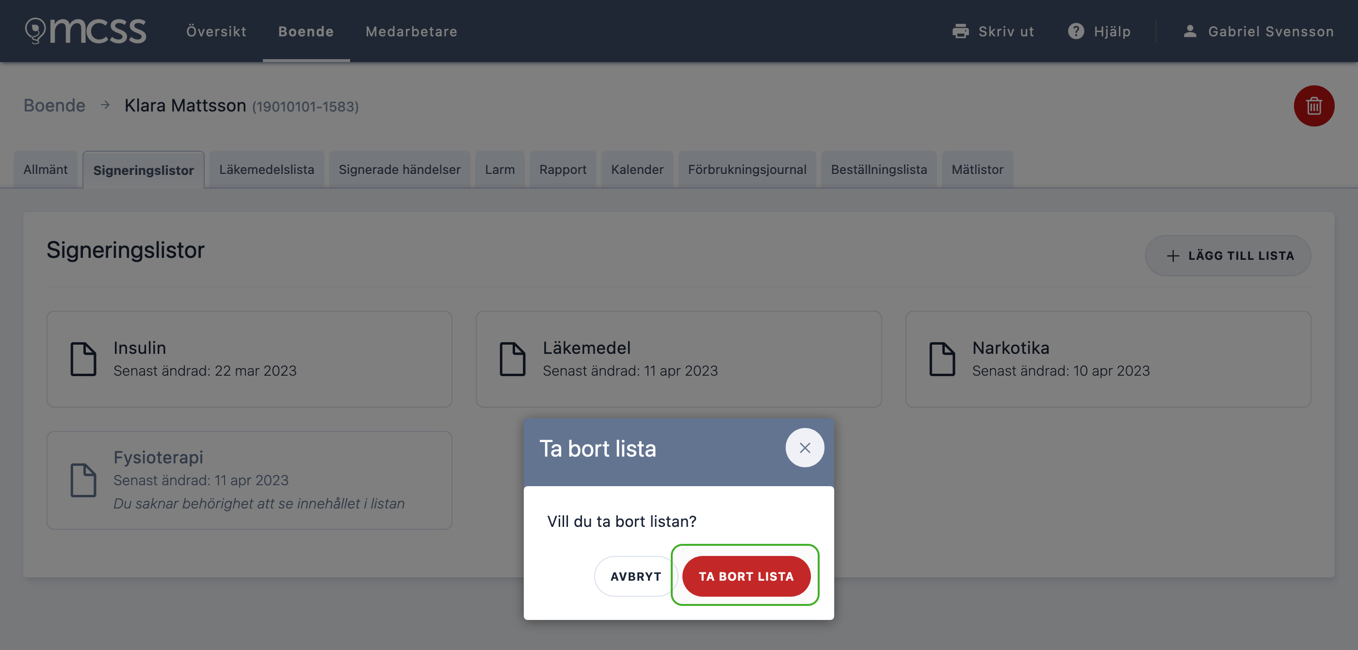Ta bort signeringslista Vitec Appva Support